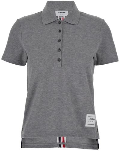 Thom Browne Relaxed Fit Short Sleeve Polo W/ Centre Back Rwb Stripe In - Grey