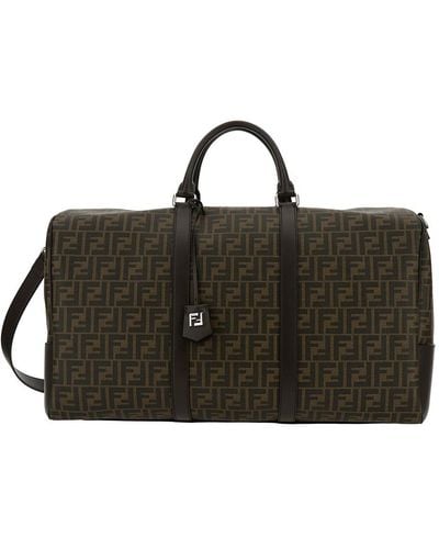 Fendi 'medium Duffle' Travel Bag With Ff Motif In Fabric - Black