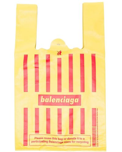 Balenciaga Woman Monday And Red Leather Shopper Bag With Logo - Yellow