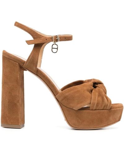Twin Set Lace-top Sandals Suede Finish Leather Woman - Brown