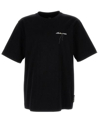 Fendi T-Shirt With Embroidery Logo - Black