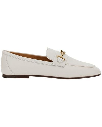 Tod's White Loafers With Gold-tone Double 't' Detail In Leather Woman