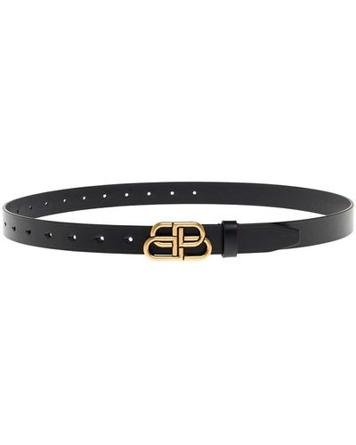 Balenciaga Leather Belt With Bb Buckle - Black