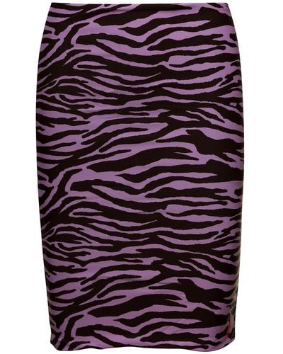 The Attico Zebra Print Pencil Midi Skirt In Technical Fabric Woman - Purple