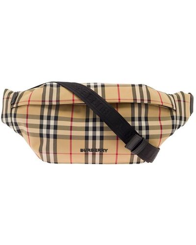 Burberry Beige Sonny Fanny Pack With All-over Check Motif In Fabric - Natural