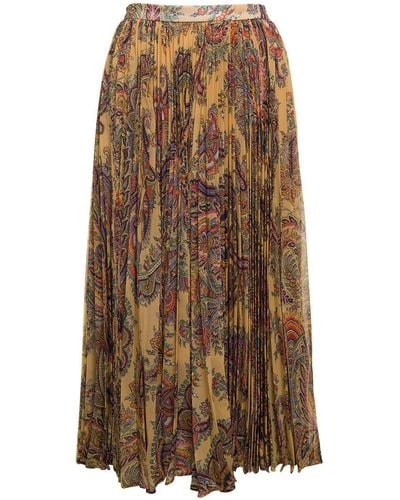 Etro Maxi Pleated Skirt With All-Over Paisley Print - Brown