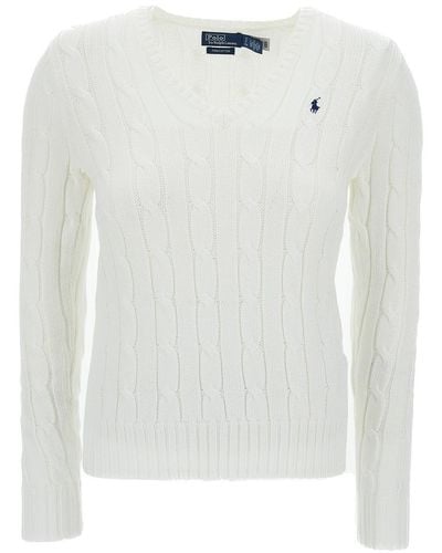 Polo Ralph Lauren 'Kimberly' Cable-Knit Pullover With Pony Embro - White