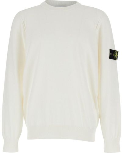 Stone Island Crewneck Sweatshirt With Compass Logo Patch - White
