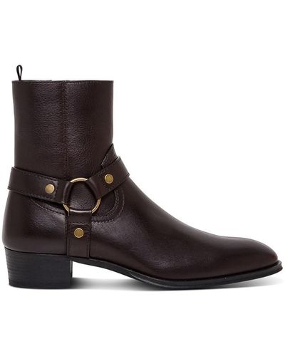 Saint Laurent Wyatt Ankle Boots In Leather - Brown