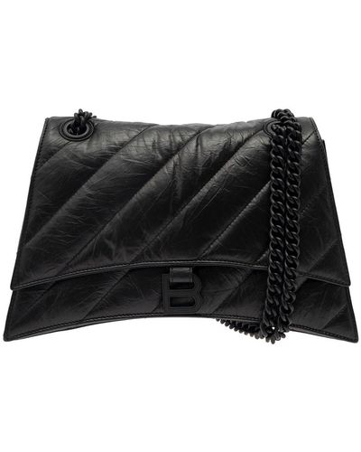Balenciaga Crush Chain Bag M Quilted Crushed Calf Ag - Black
