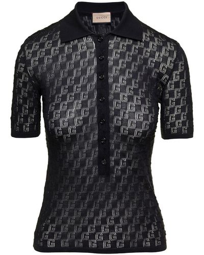 Gucci Logo Cotton And Silk Polo Shirt - Black