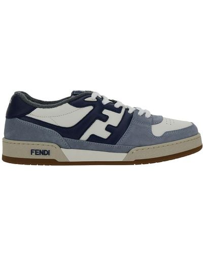 Fendi 'match' Blue And Light Blue Color-block Low-top Sneakers In Suede