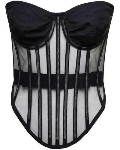 Dolce & Gabbana Black Corset Top With Boning And Sweetheart Neckline In Polyamide Woman