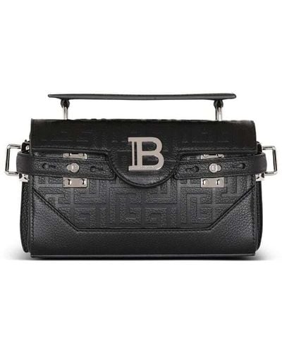 Balmain Handbag With Magnetic B Closure And All-over Monogram In Grainy Leather - Black