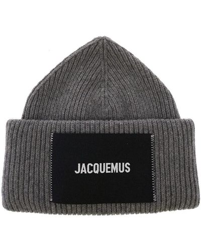 Jacquemus 'le Bonnet' Ribbed Beanie With Turn-up Brim In Wool Man - Gray