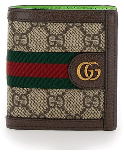 Gucci 'Ophidia Gg' And Ebony Wallet With Web Detail - Green
