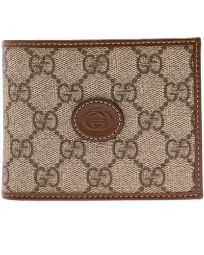 Gucci Bifold Wallet With All-over gg Motif In Canvas And Leather Man - Brown