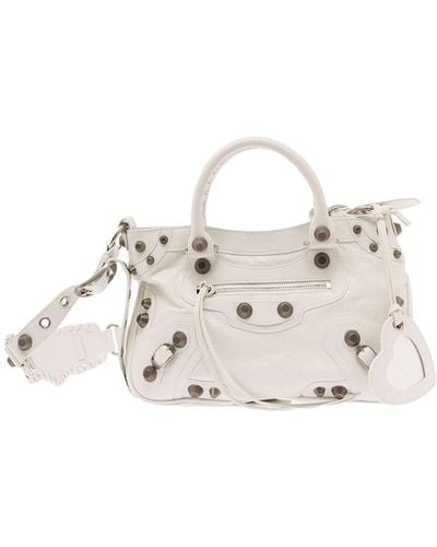 Balenciaga White 'cagole' Shoulder Bag With Aged-silver Hadware In Leather Woman - Natural
