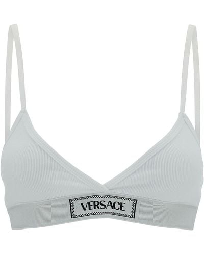 Versace Sports Bra With Logo Embroidery - Grey
