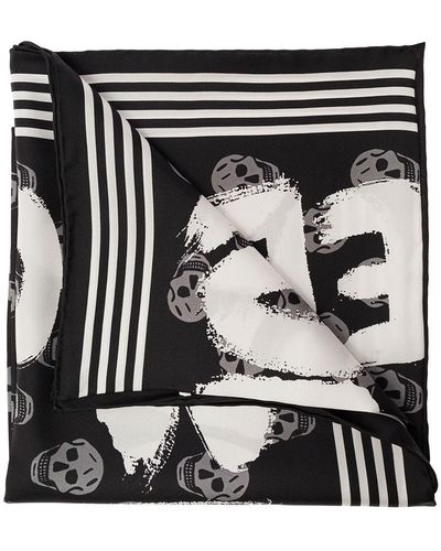 Alexander McQueen Sciarpa Con Stampa Logo E Motivo Teschi All-Over Ner - Nero