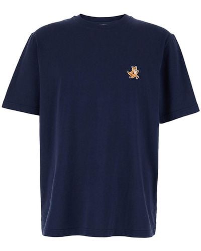 Maison Kitsuné T-Shirt Con Dettaglio Logo - Blu
