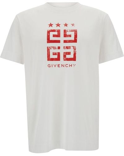 Givenchy T-Shirt Girocollo Con Stampa 4G Sul Fronte - Bianco