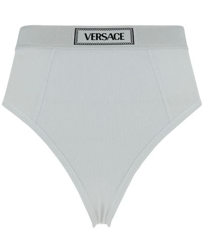 Versace Ribbed High-Waisted Underwear With Logo Detail - Grey