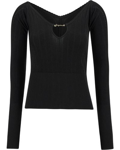 Jacquemus Long Sleeve Top With Logo Detail And Cut-Out - Black