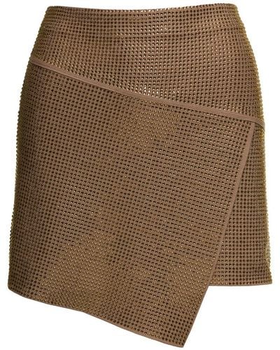 ANDREADAMO Full Strass A-Line Panels Mini Skirt - Brown