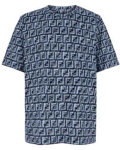 Fendi T-Shirt With Ff Print - Blue