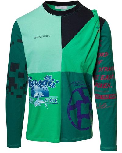 Marine Serre Long Sleeves T-Shirt With Regenerated Print - Green