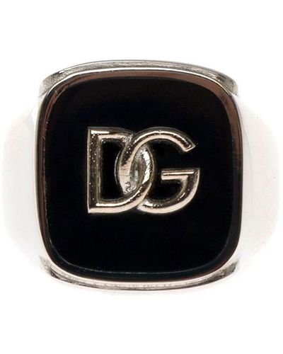 Dolce & Gabbana Dolce & Gabbana Man's Black Enameled Brass Ring With Logo
