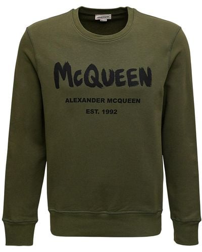 Alexander McQueen Maglia di cotone con stampa logo - Verde