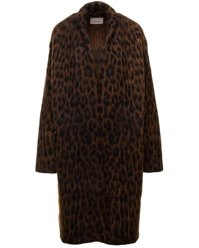 Laneus Cardigan lungo con stampa leopardata multicolor donna - Marrone