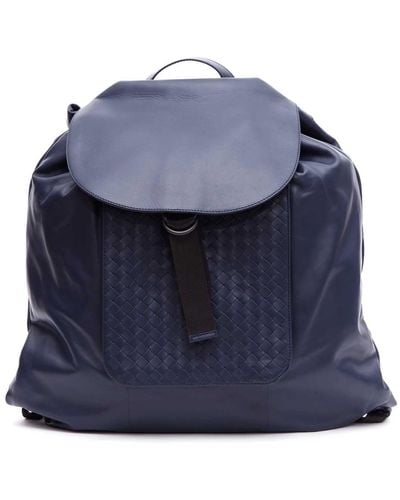Bottega Veneta E Leather Backpack With Inreccio Nappa Insert - Blue