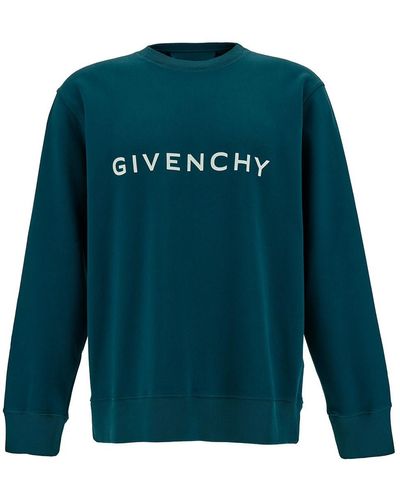 Givenchy E Crewneck Sweatshirt With Contrasting Logo Print In Cotton - Green