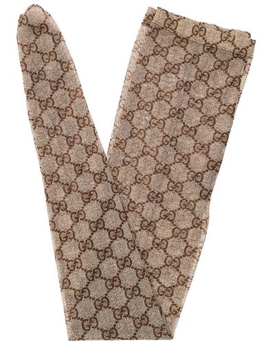 Gucci And Ebony Tights With gg Motif In Polyamide Woman - Natural