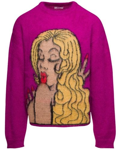 ERL Kiss Mohair Intarsia Sweater Knit - Rosa