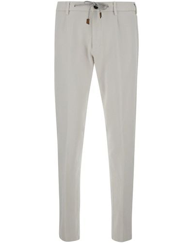 Eleventy White Jogger Trousers With Drawstring In Stretch Cotton Man - Grey