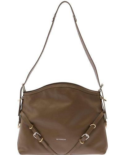 Givenchy 'Voyou' Shoulder Bag With Embossed Logo - Brown