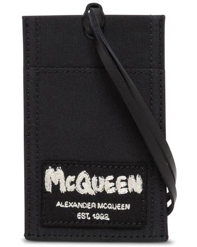 Alexander McQueen Portacarte tag con cordoncino e logo - Nero
