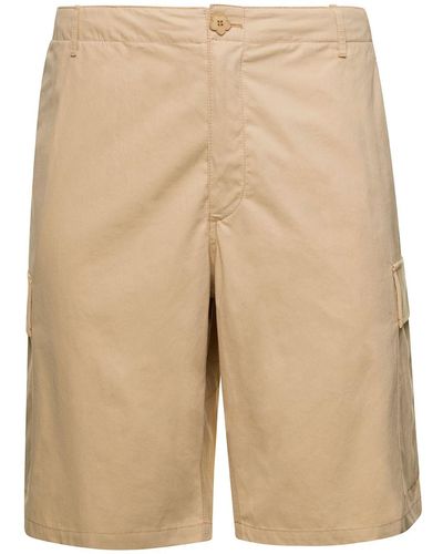KENZO Cargo Shorts With Logo Patch - Natural