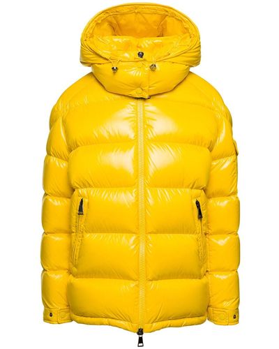 Moncler 'maire' Hooded Down Jacket With Logo Patch In Nylon - Yellow