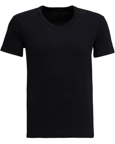 Tom Ford T-Shirt Nera Di Cotone Stretch Con Scollo A V - Nero