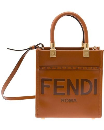 Fendi 'Sunshine' Mini Tote Bag With Hot-Stamped Logo - Brown