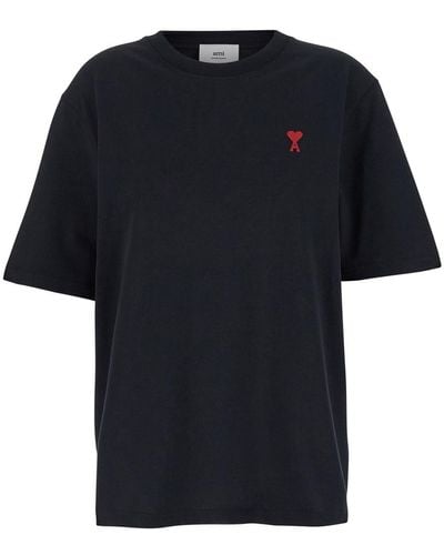 Ami Paris T-Shirt With Adc Embroidery - Black