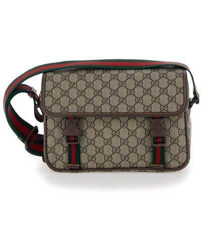 Gucci And Ebony Crossbody Bag With Web Detail - Grey