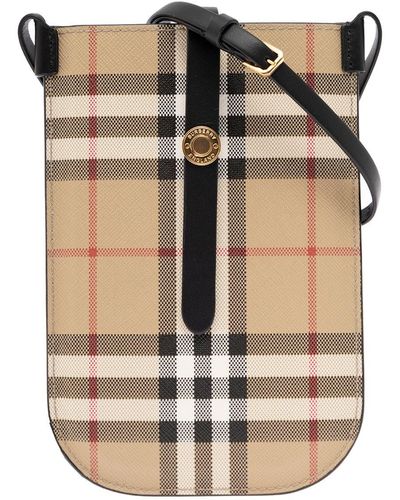 Burberry Woman's Anne Vintage Check Fabric Crossbody Mobile Phone Case - Natural