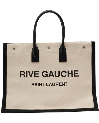 Saint Laurent 'Big Rive Gauche' Tote Bag With Contrasting Logo P - Natural