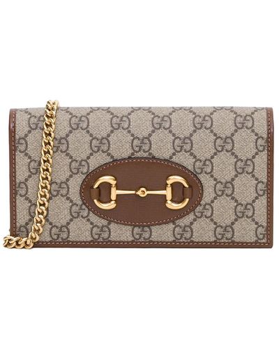 Gucci Horsebit 1955 Wallet With Chain Shoulder Strap - Gray